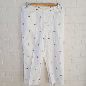 CHARTER CLUB Allison Fit Cropped Stretch Pants Fish Embroidery Resort Wear sz:10